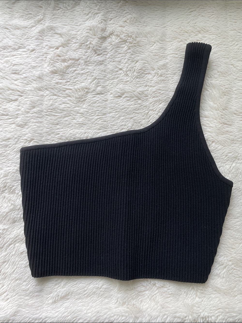 Babaton One-Shoulder Ribbed Crop Top - Black